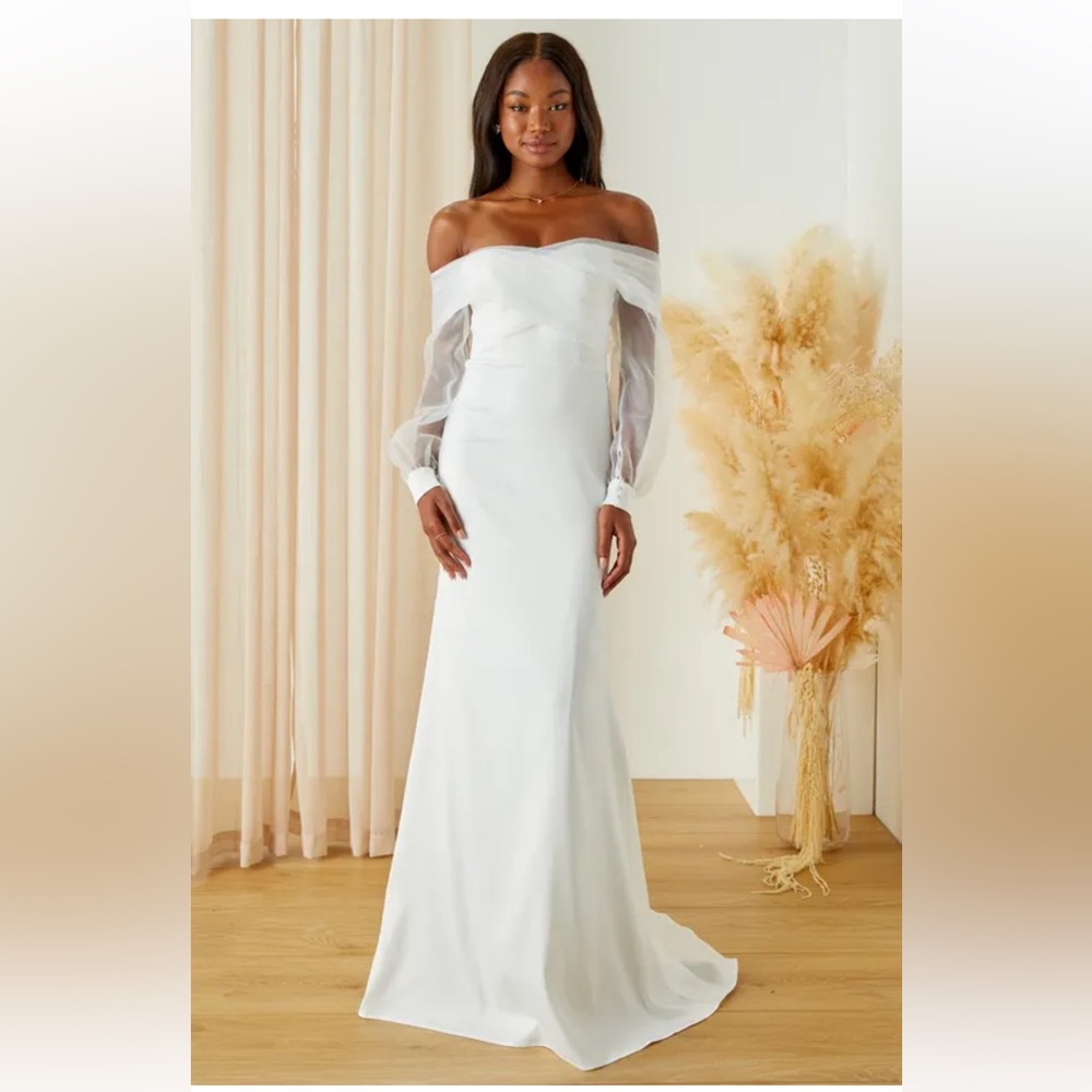Lulus blissfully loved White Long Sleeve Sheer Off-Shoulder Maxi Dress SZ XS NEW